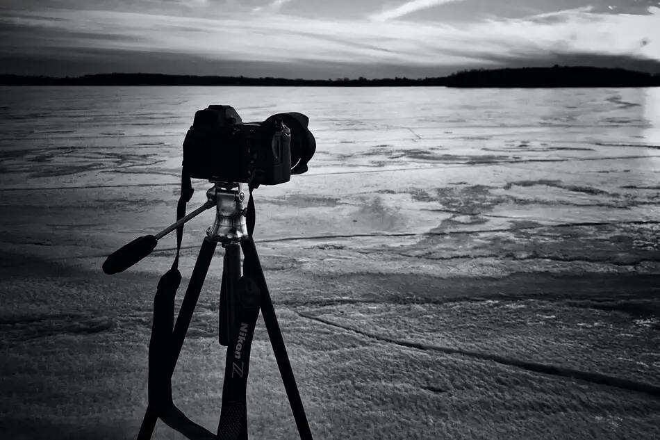 Camera set up to capture some photography puns and jokes on the horizon