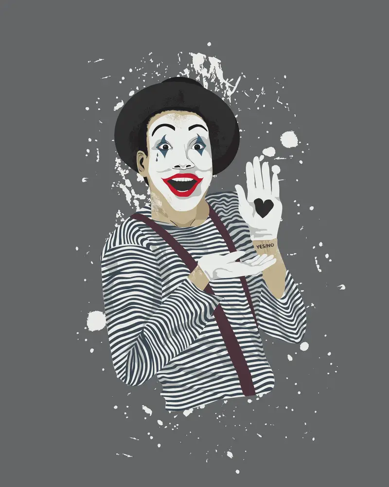 A funny mime sharing jokes and puns